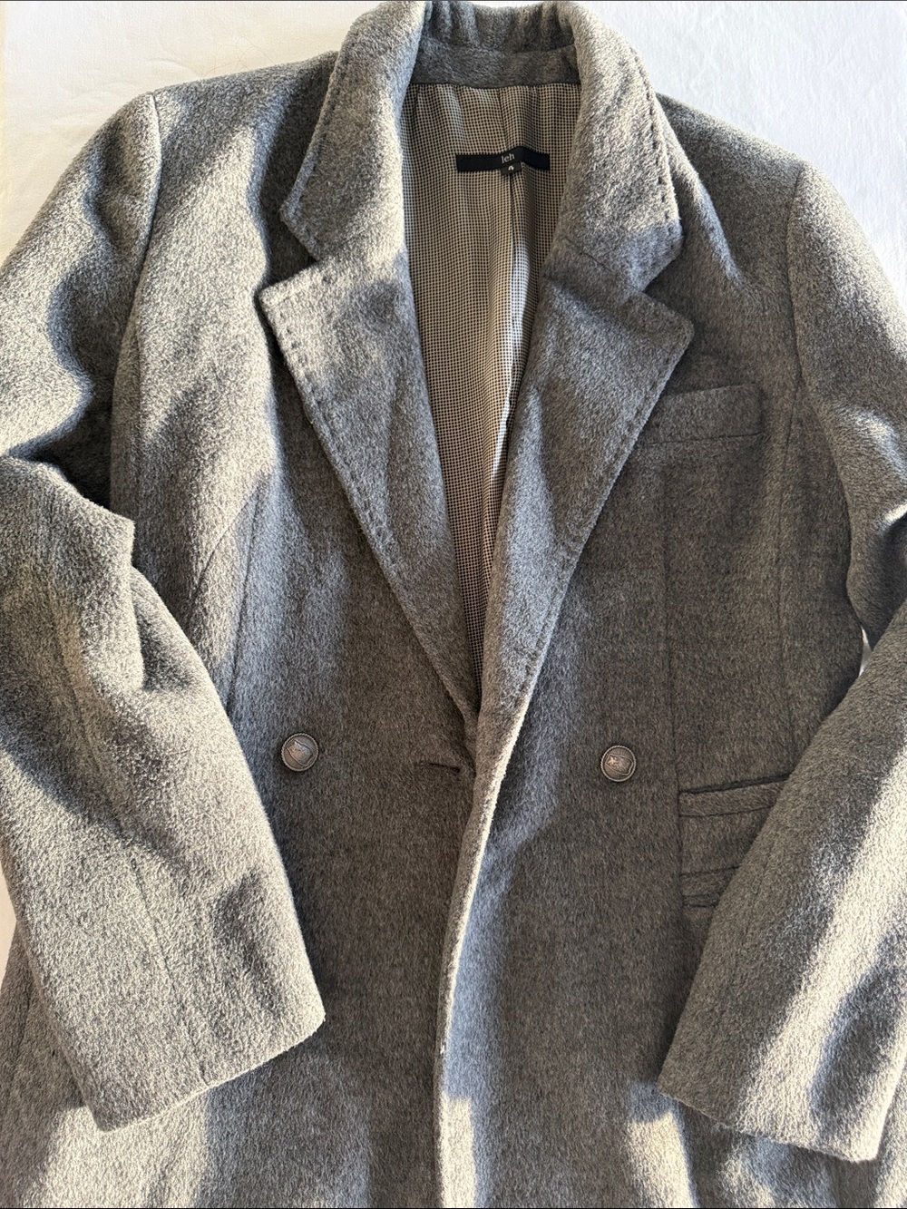Classic Double-Breasted Gray Wool Blend Coat